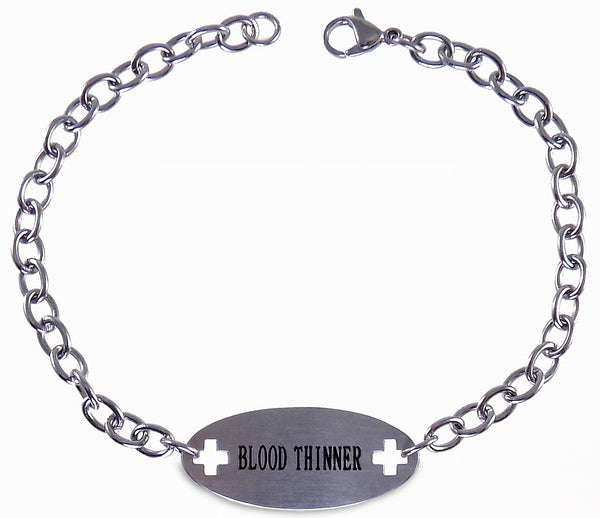 Blood Thinner Medical Alert ID Identification Bracelet with 9 Inch Chain