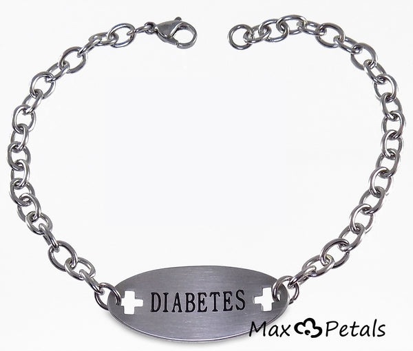 Diabetes Medical Alert ID Identification Bracelet with 9" Chain