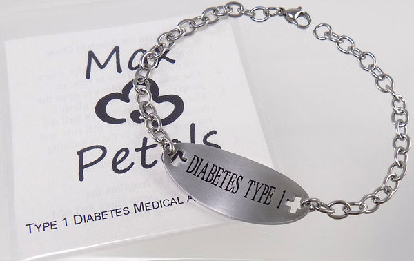 Type 1 Diabetes Medical Alert ID Identification Bracelet with 9" Chain
