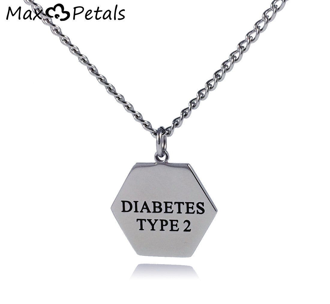 Type 2 Diabetes Medical Alert ID Stainless Steel Pendant Necklace with 26" Chain