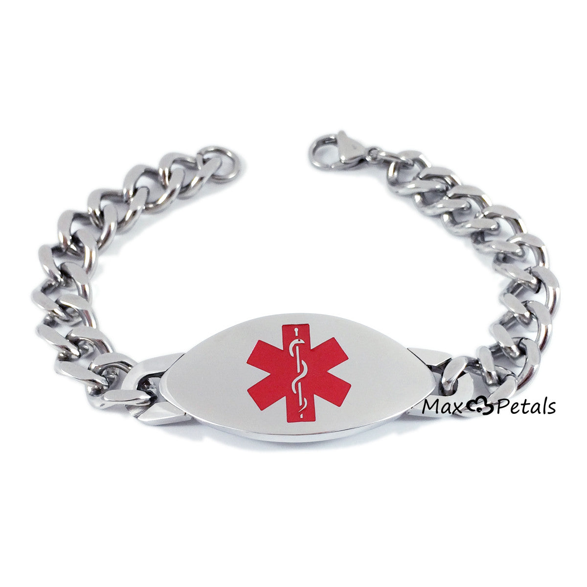 Type 1 Diabetes Medical Alert ID Men's Bracelet Heavy Stainless Steel with 8" Chain