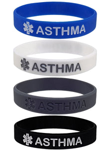 "ASTHMA" Medical Alert ID Silicone Bracelet Wristbands 4 Pack