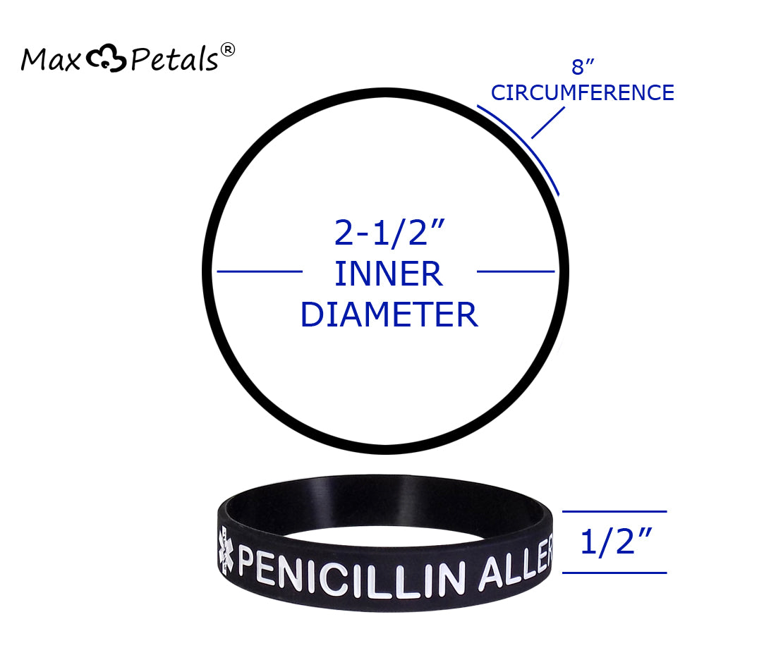 "PENICILLIN ALLERGY" Medical Alert ID Silicone Bracelet Wristbands 4 Pack