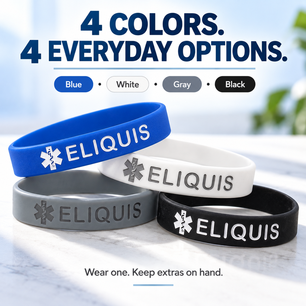 ELIQUIS Medical Alert ID Silicone Bracelet Wristbands 4 Pack