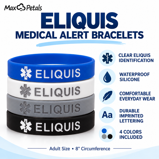 ELIQUIS Medical Alert ID Silicone Bracelet Wristbands 4 Pack