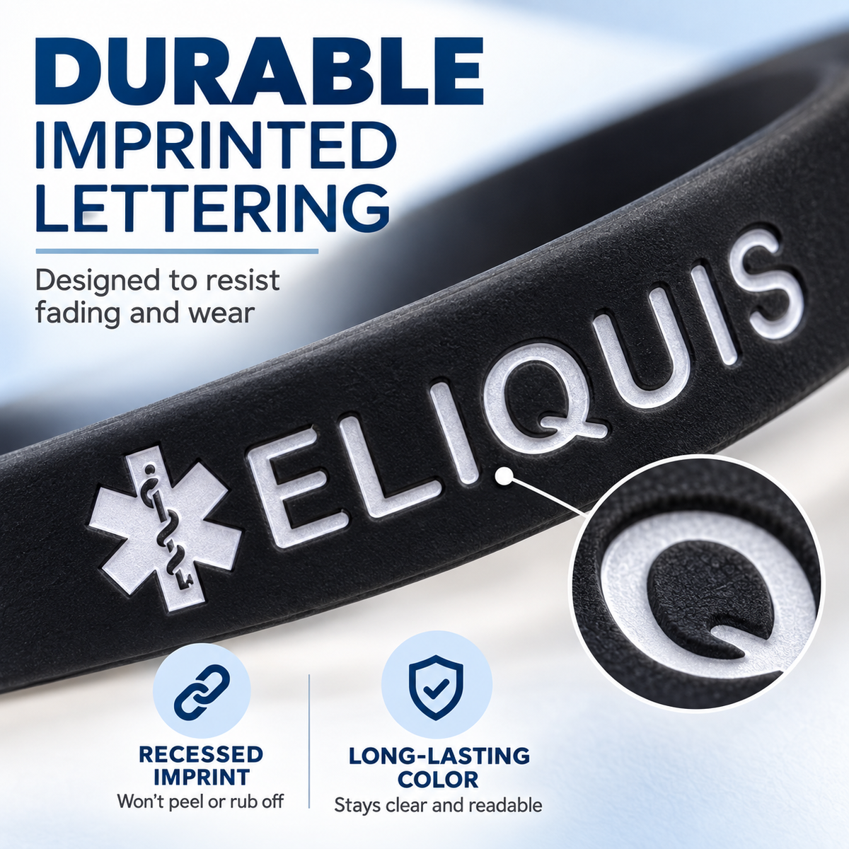 ELIQUIS Medical Alert ID Silicone Bracelet Wristbands 4 Pack