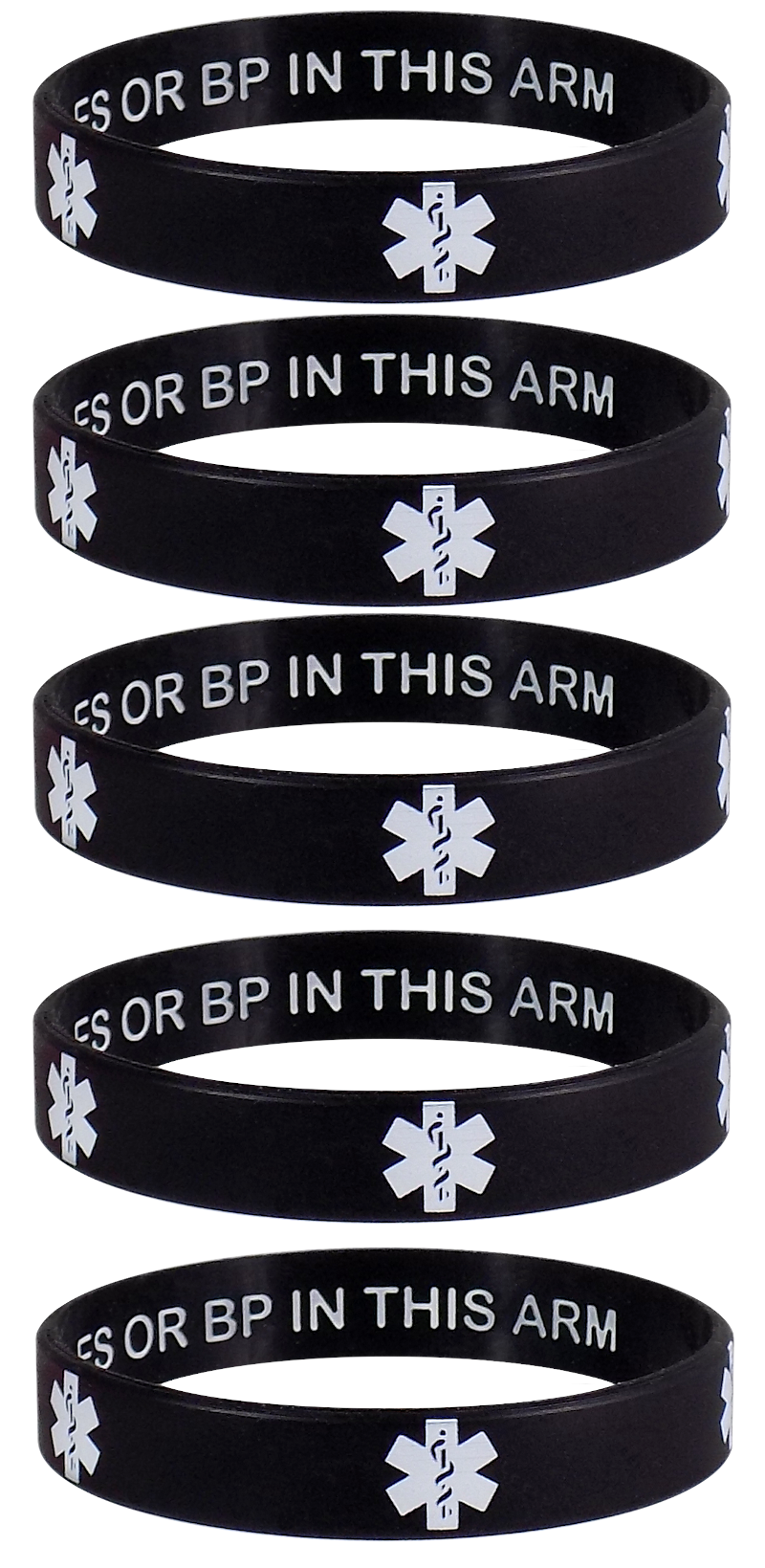 Lymphedema Alert NO NEEDLES OR BP IN THIS ARM Medical Alert ID Privacy Enhanced Wristbands 5 Pack