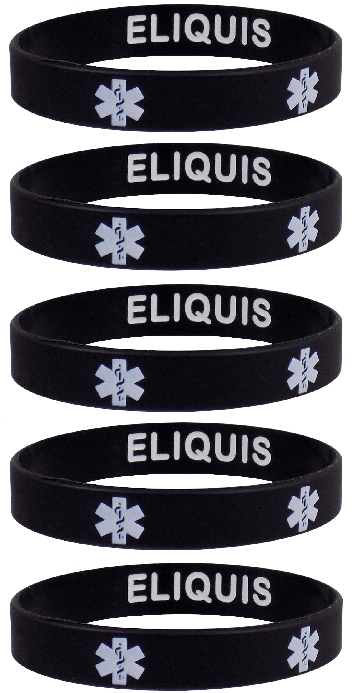 ELIQUIS Medical Alert ID Privacy Enhanced Silicone Bracelets Wristbands 5 Pack