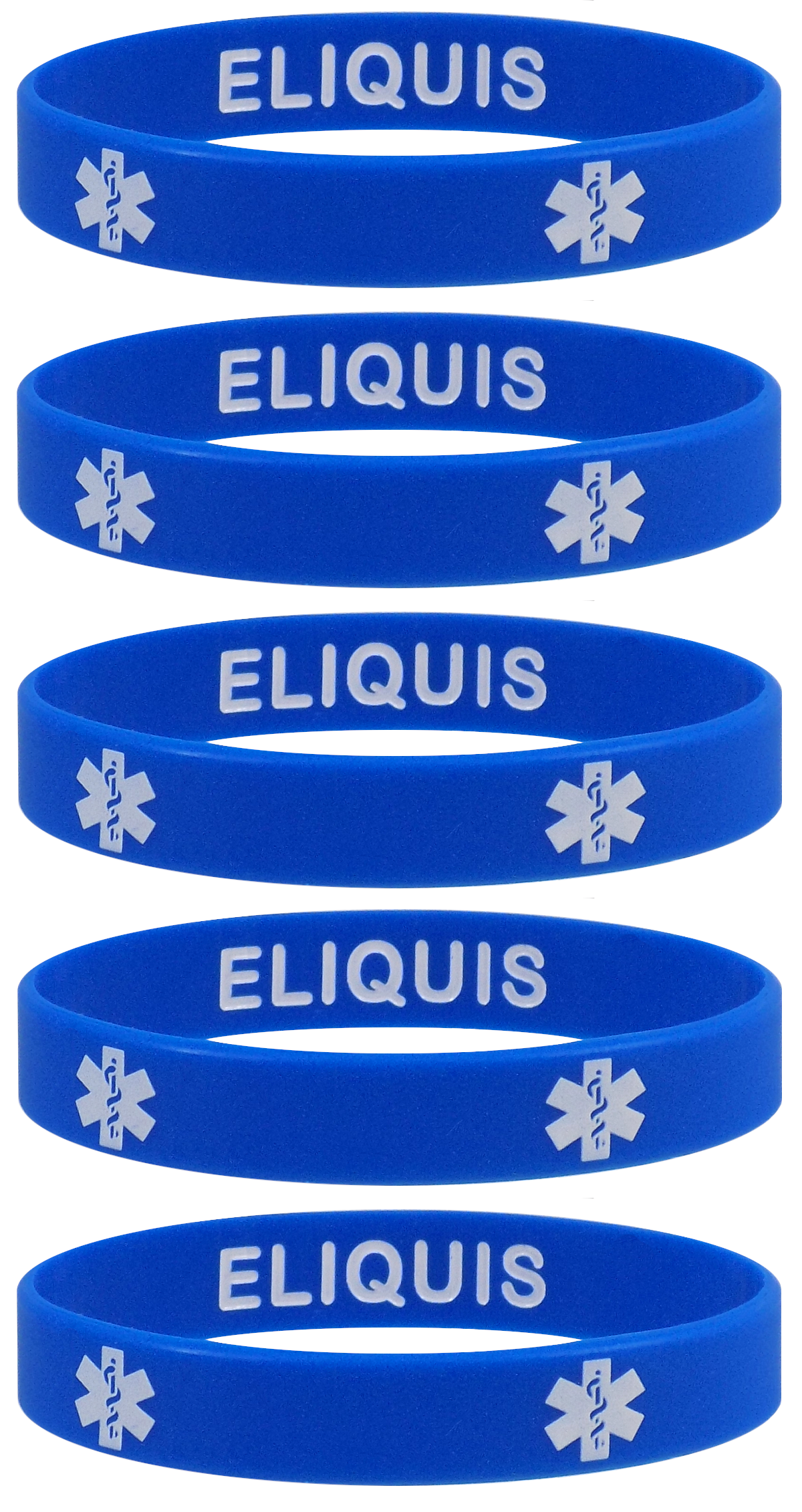ELIQUIS Medical Alert ID Privacy Enhanced Silicone Bracelets Wristbands 5 Pack