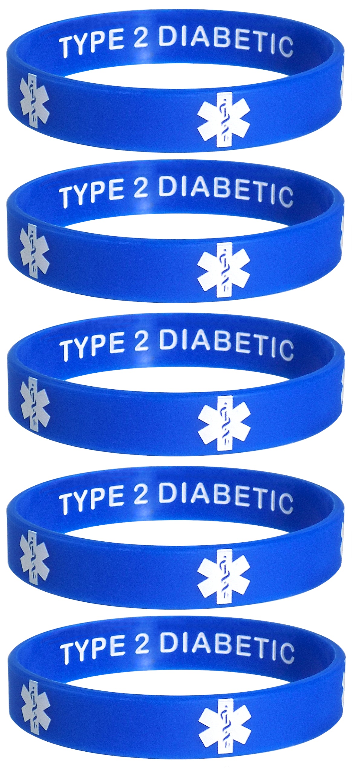 Type 2 Diabetic Medical Alert ID Privacy Enhanced Silicone Bracelets Wristbands 5 Pack