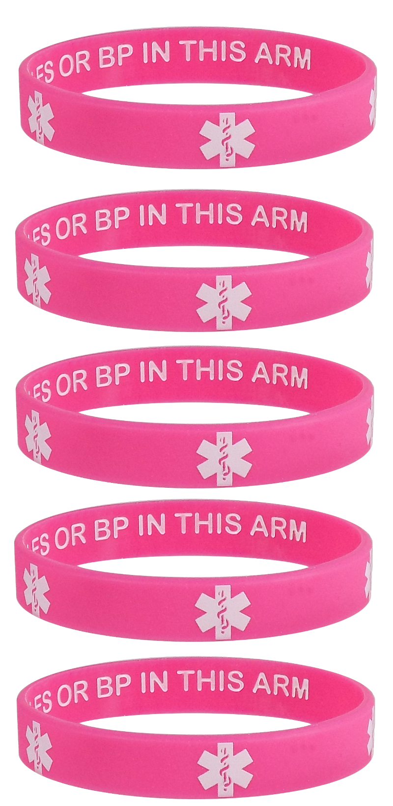 Lymphedema Alert NO NEEDLES OR BP IN THIS ARM Medical Alert ID Privacy Enhanced Wristbands 5 Pack