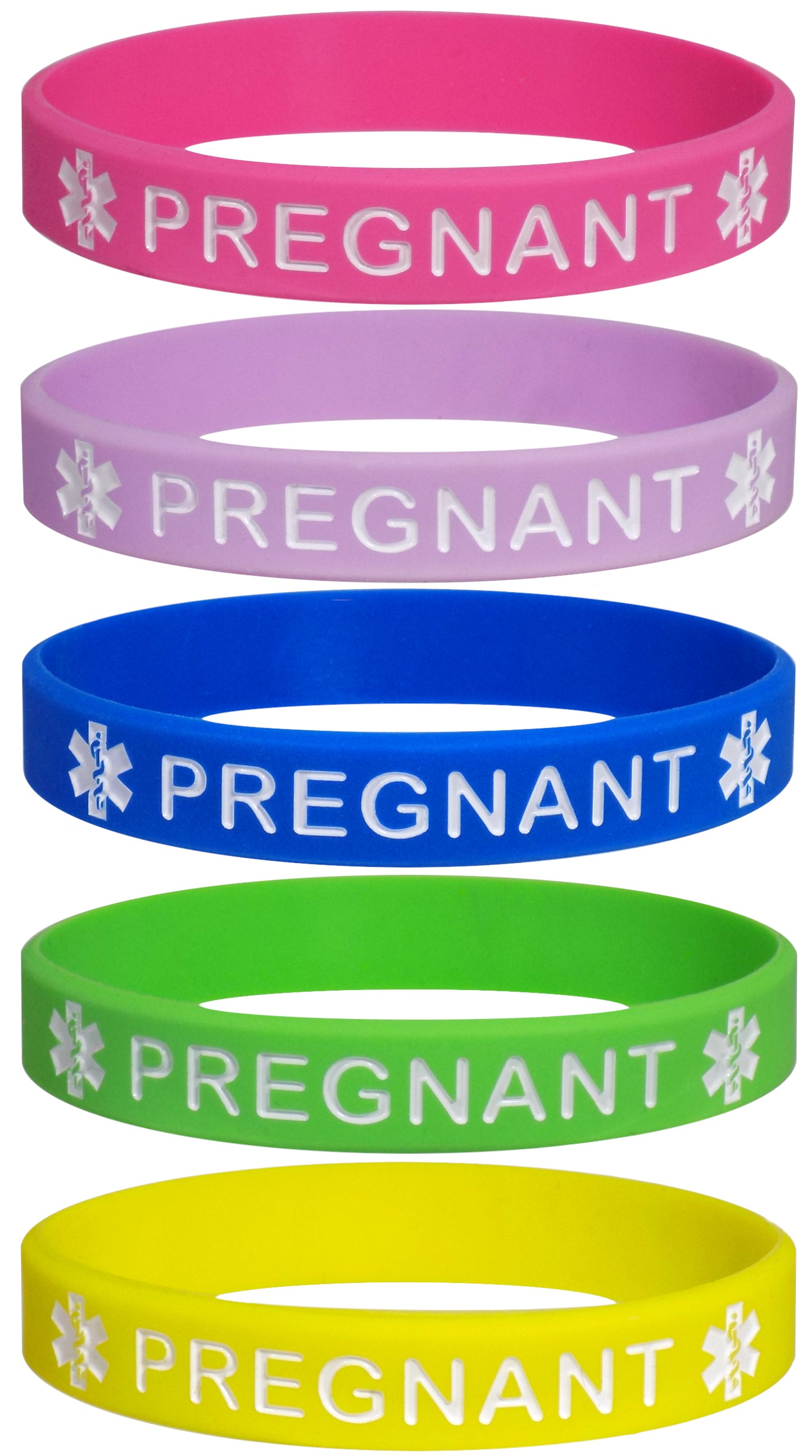 PREGNANT Medical Alert ID Silicone Bracelet Wristbands 5 Pack
