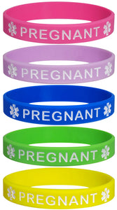 PREGNANT Medical Alert ID Silicone Bracelet Wristbands 5 Pack