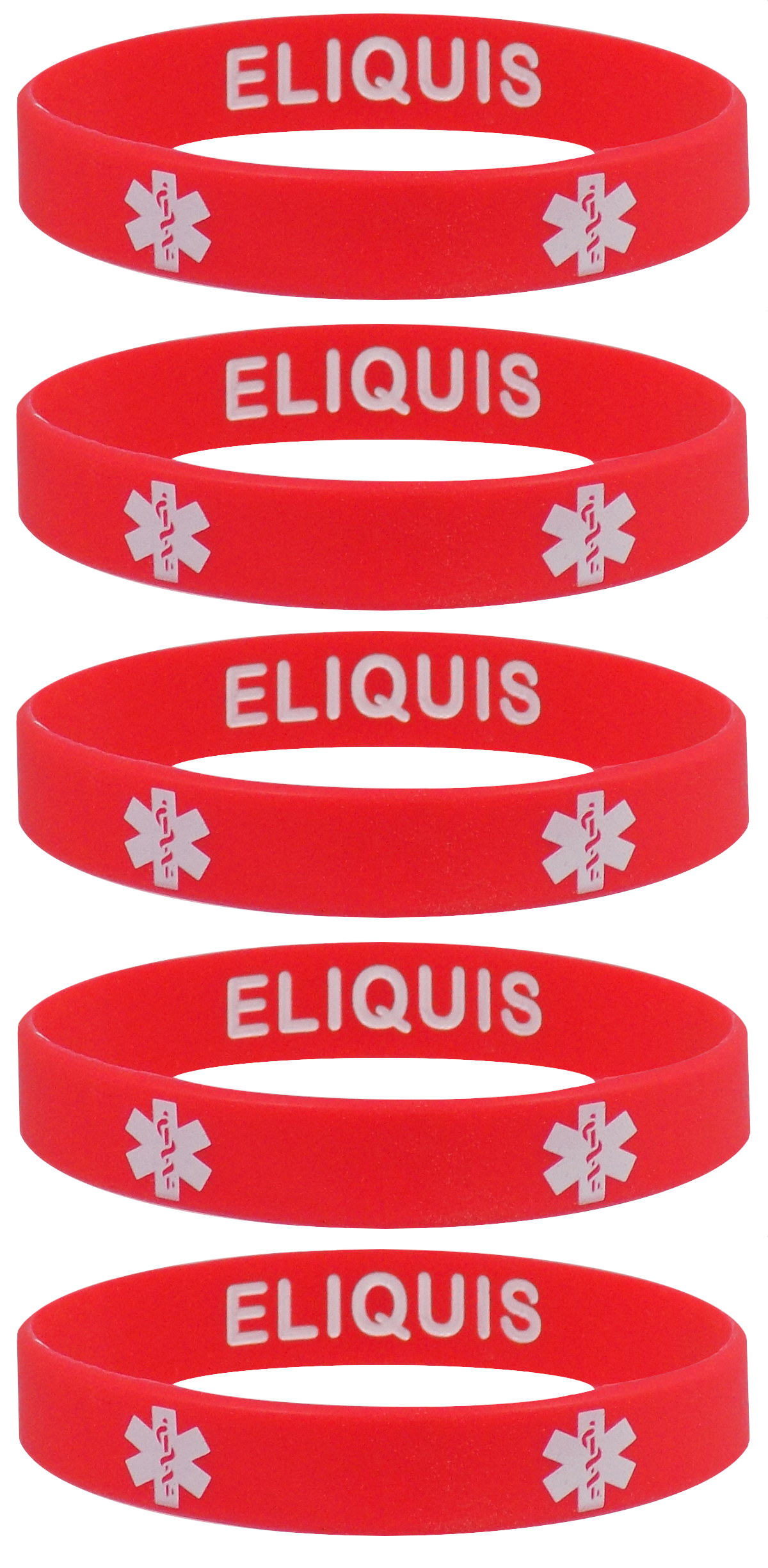 ELIQUIS Medical Alert ID Privacy Enhanced Silicone Bracelets Wristbands 5 Pack
