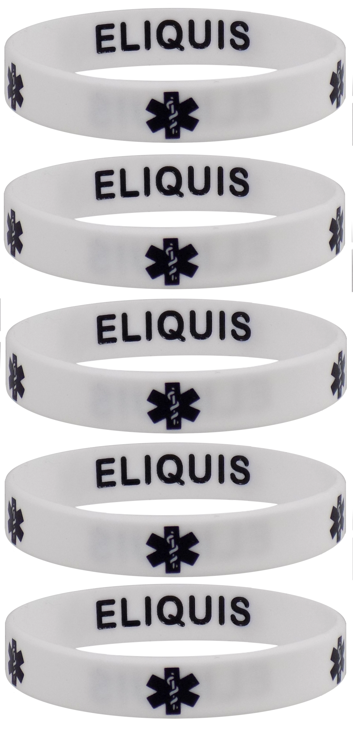 ELIQUIS Medical Alert ID Privacy Enhanced Silicone Bracelets Wristbands 5 Pack
