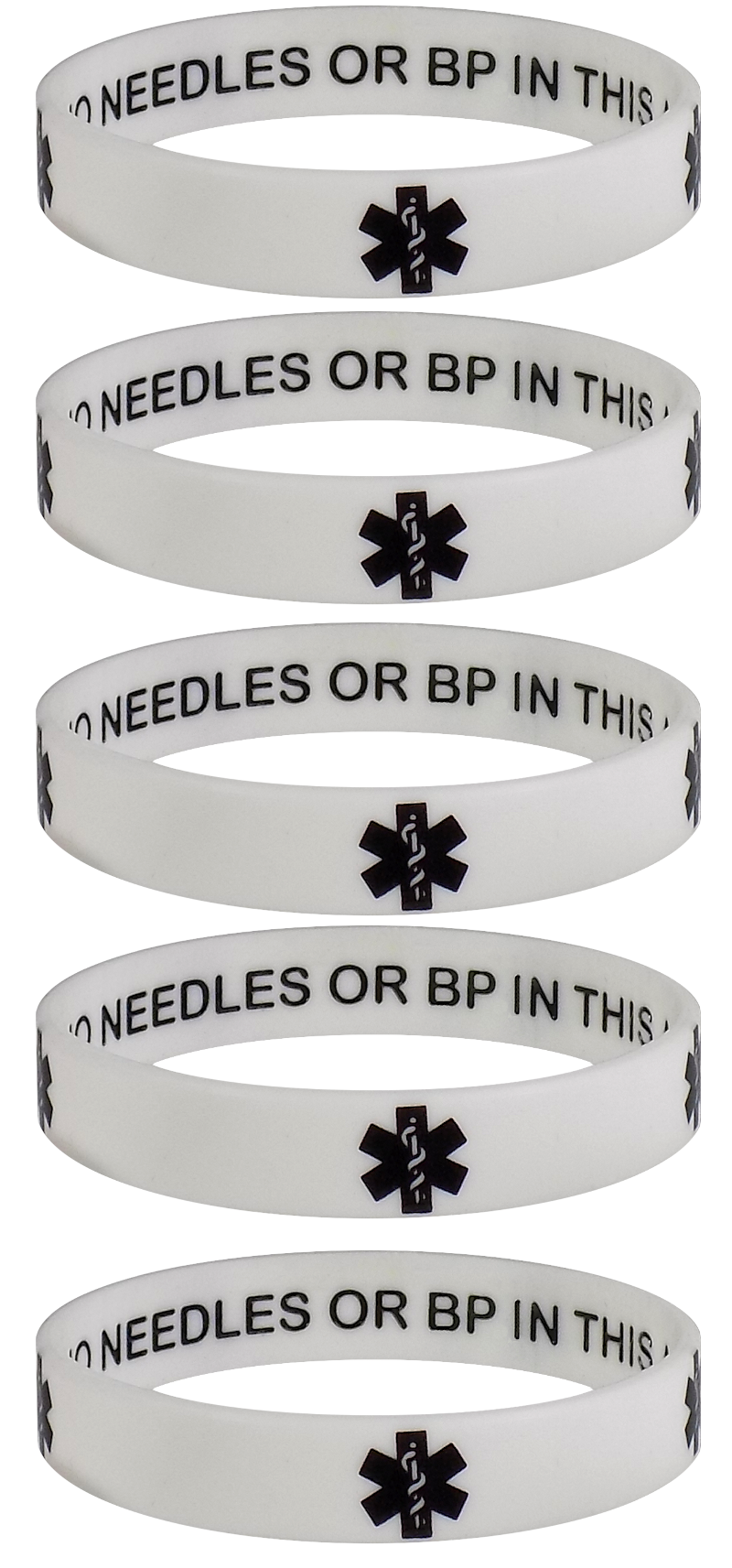 Lymphedema Alert NO NEEDLES OR BP IN THIS ARM Medical Alert ID Privacy Enhanced Wristbands 5 Pack