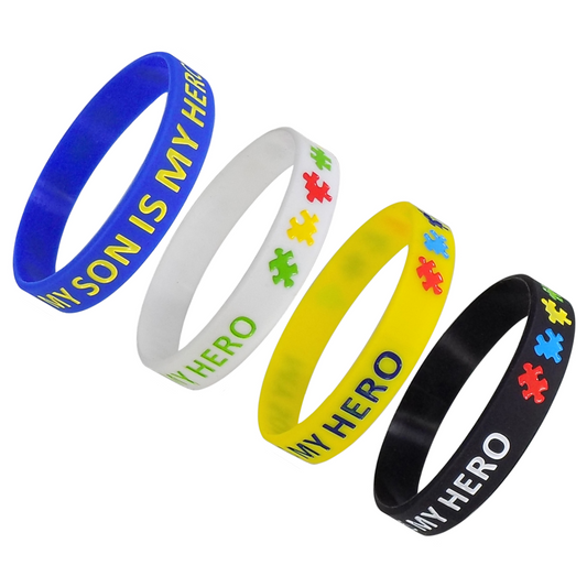 "MY SON IS MY HERO" Autism Support Silicone Bracelet Wristbands (4 Pack)