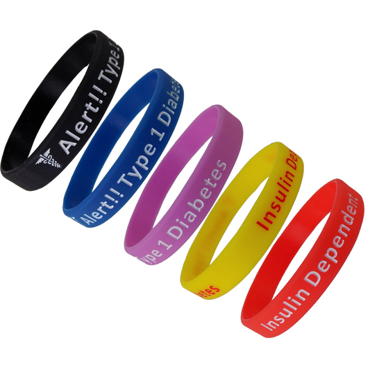 5 Pack - "Diabetes Type 1 Insulin Dependent" Silicone Bracelet Wristbands