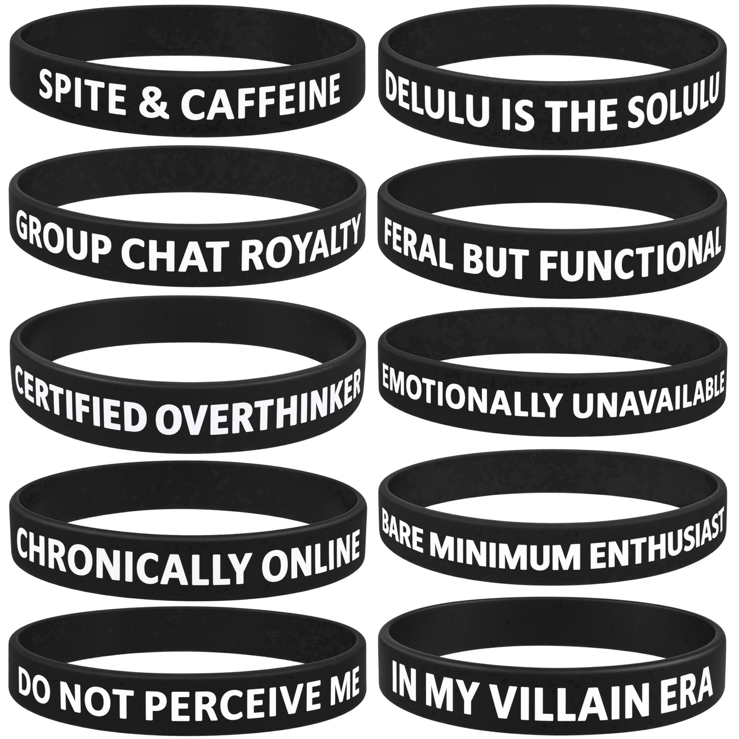 Max Petals | Wrist Feelings | Funny Sarcastic Silicone Wristbands, Meme Humor, Black, 8 in, 10-Pack