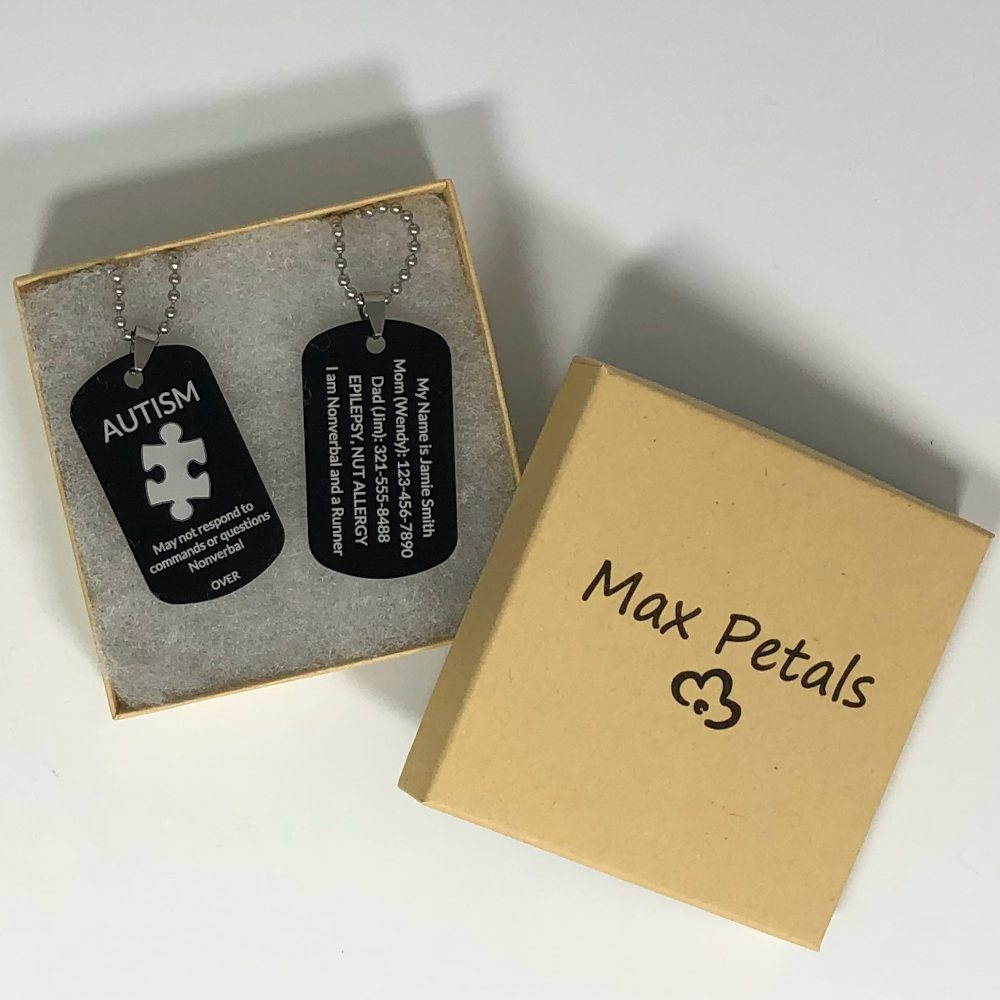 Autism Medical Alert ID Necklaces Custom Engraved (2 Pack)
