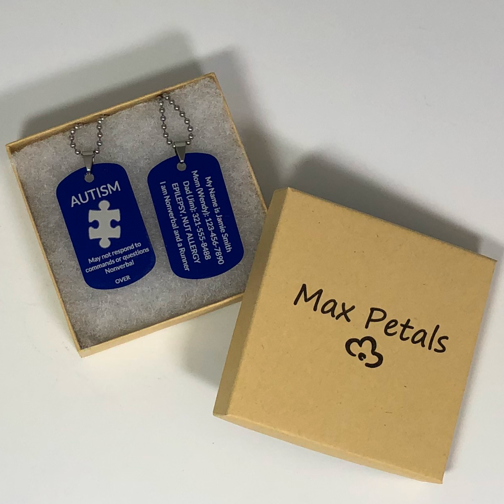 Autism Medical Alert ID Necklaces Custom Engraved (2 Pack)