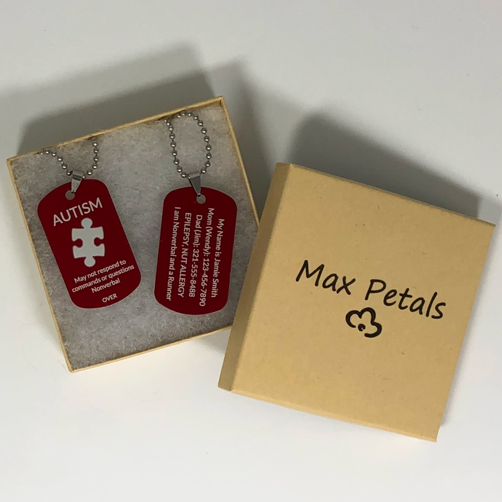 Autism Medical Alert ID Necklaces Custom Engraved (2 Pack)
