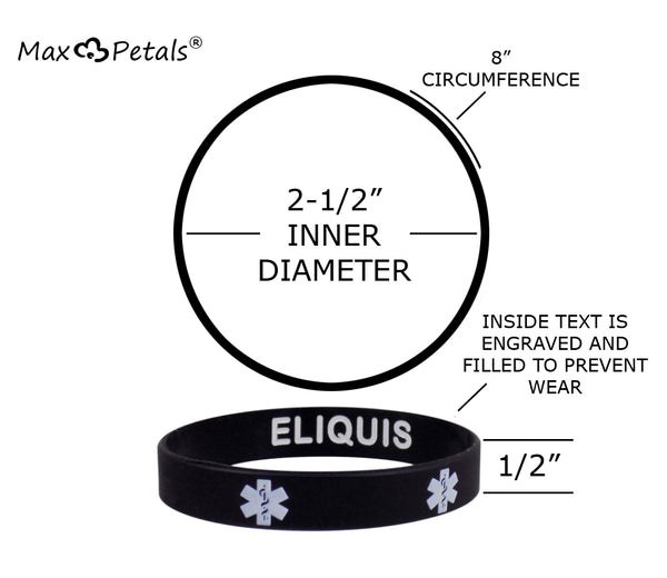 ELIQUIS Medical Alert ID Privacy Enhanced Silicone Bracelets Wristbands 5 Pack