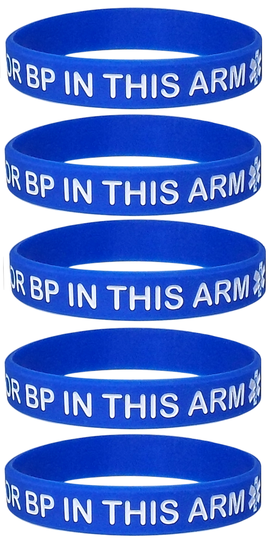 "No Needles or BP in This Arm" Medical Alert Silicone Wristbands for Adults - 5 Pack, Multiple Colors, 8 Inches - Max Petals