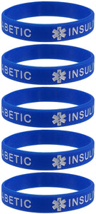 5 PACK "TYPE 1 DIABETIC" Medical Alert ID Silicone Bracelet Wristbands ADULT SIZE (8 Inches)
