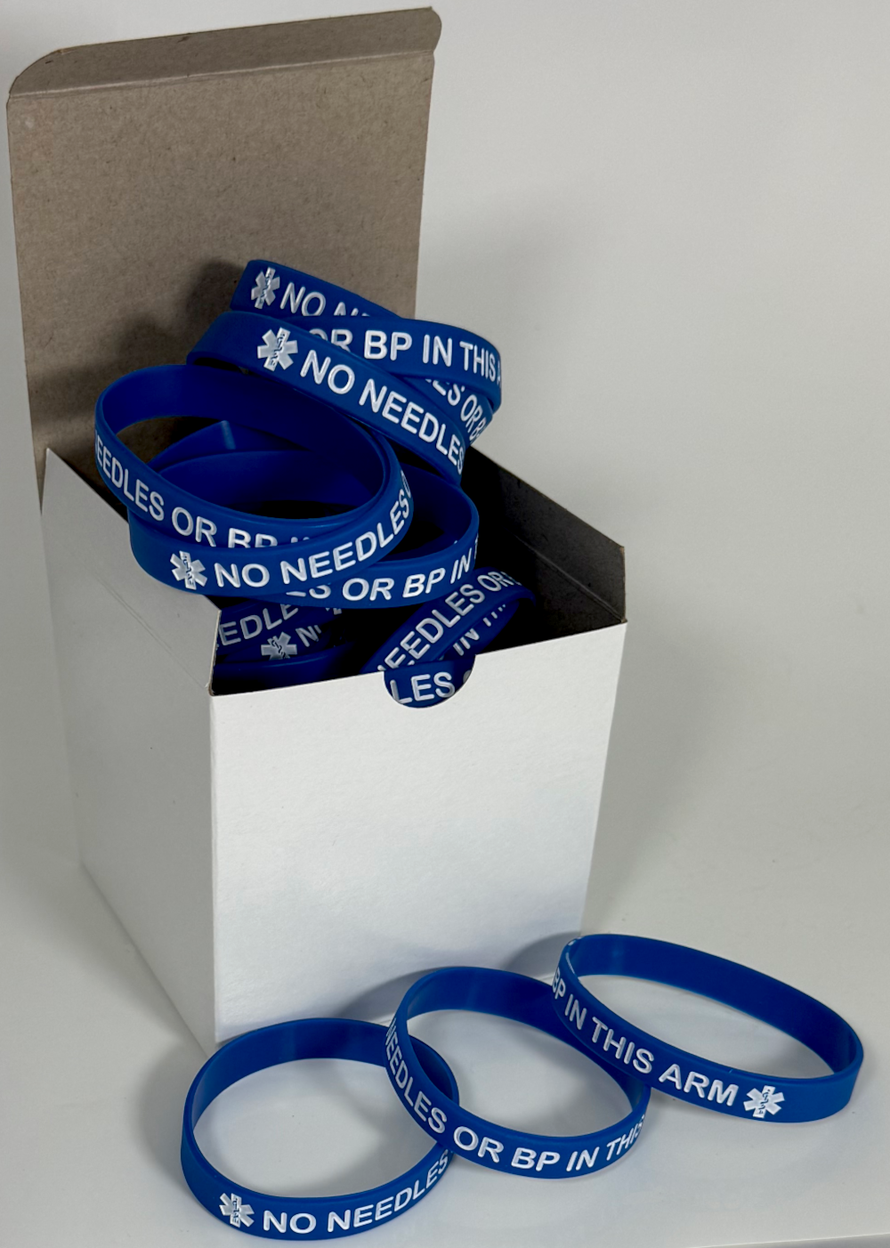 "No Needles or BP In This Arm" Bulk Medical Alert Wristbands - 25-Count Package for Clinics & Dialysis Centers