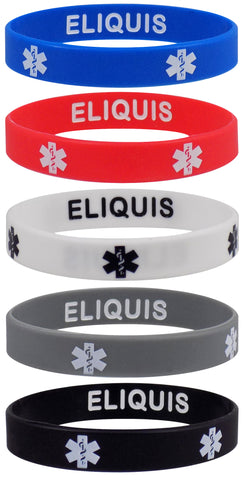 ELIQUIS Medical Alert ID Privacy Enhanced Silicone Bracelets Wristbands 5 Pack