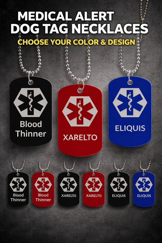 Medical Alert ID Necklace BLOOD THINNER - XARELTO or ELIQUIS Dog Tags - Weatherproof