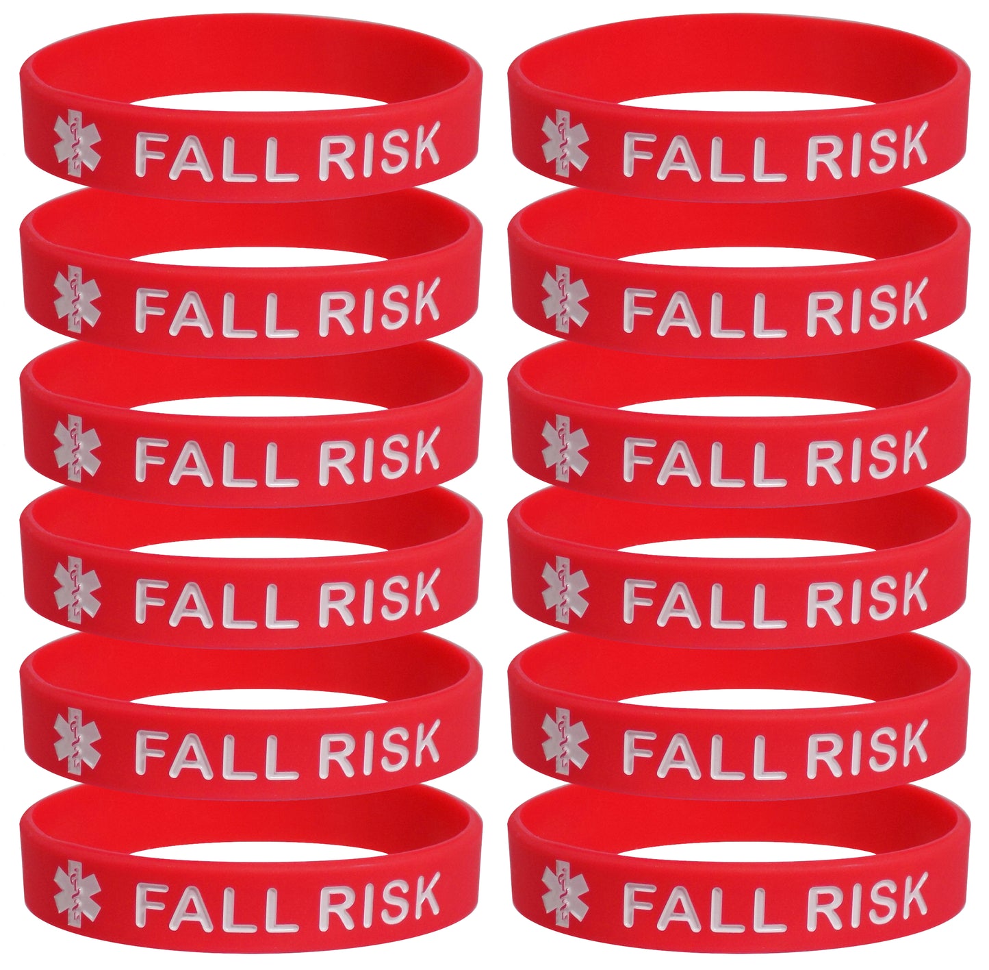 FALL RISK Medical Alert ID Silicone Bracelet Wristbands Red 12 Pack