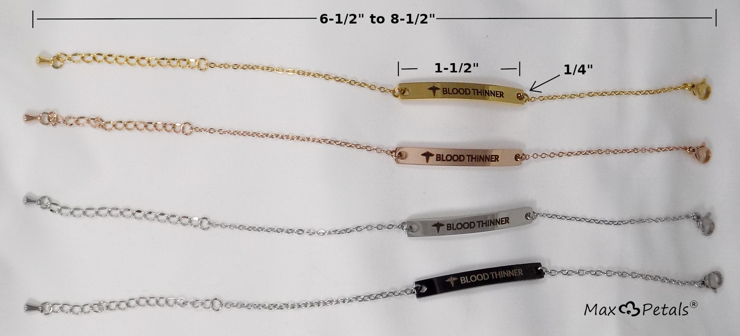 ⚕️BLOOD THINNER Elegant Medical Alert Bar Bracelet Adjustable Chain