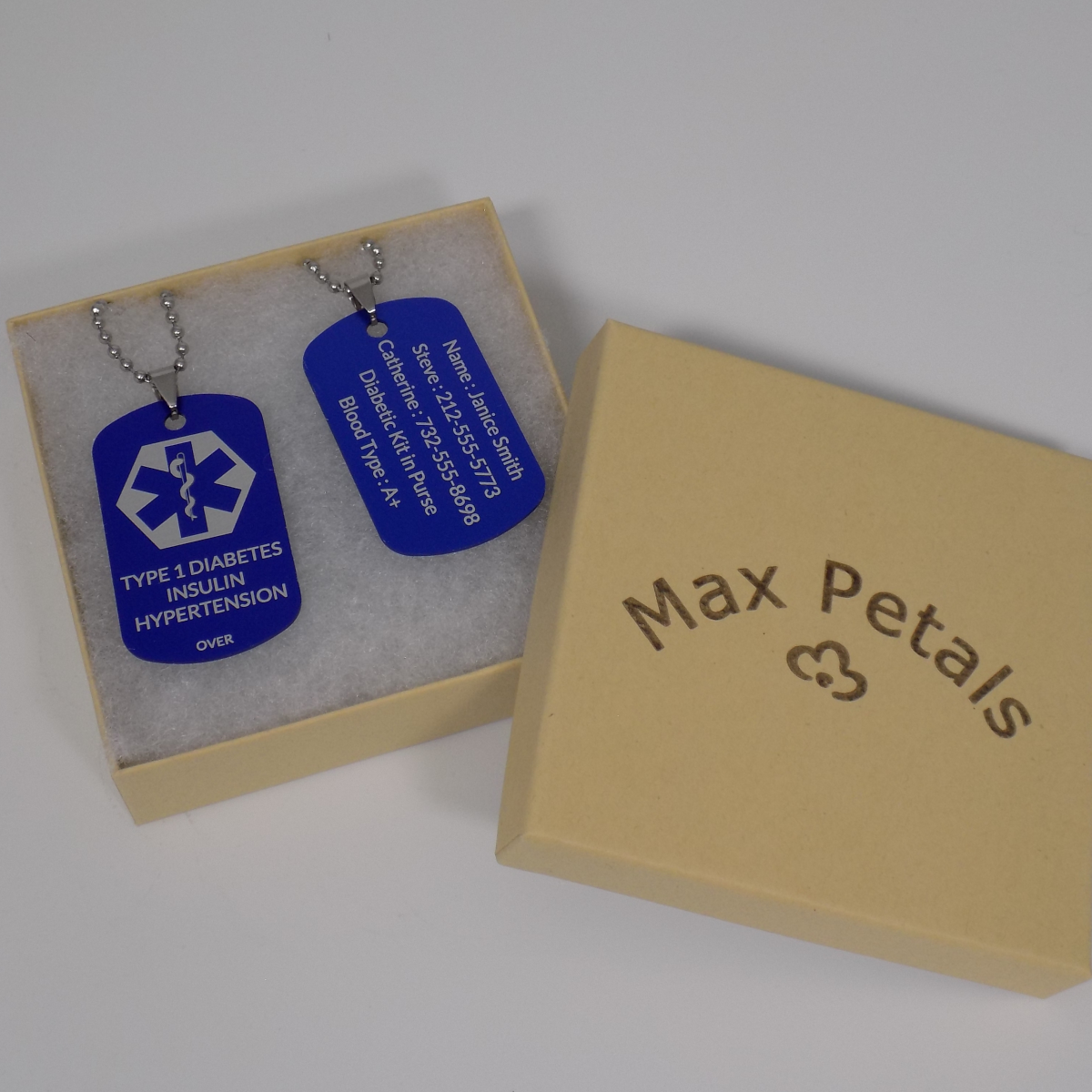 Medical Alert ID Necklaces Custom Engraved (2 Pack) Diabetes, Allergies. Pacemaker, Blood Thinner, Lymphedema and More