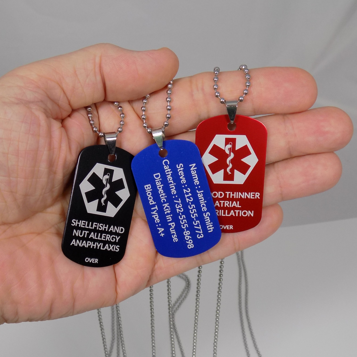 Medical Alert ID Necklaces Custom Engraved (2 Pack) Diabetes, Allergies. Pacemaker, Blood Thinner, Lymphedema and More