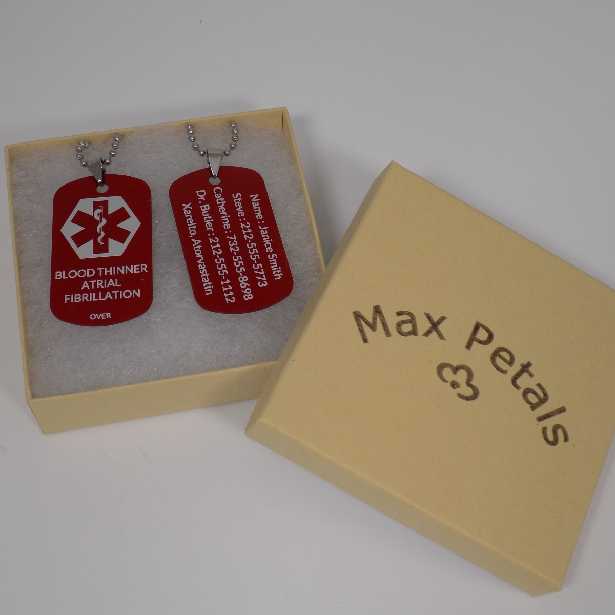 Medical Alert ID Necklaces Custom Engraved (2 Pack) Diabetes, Allergies. Pacemaker, Blood Thinner, Lymphedema and More