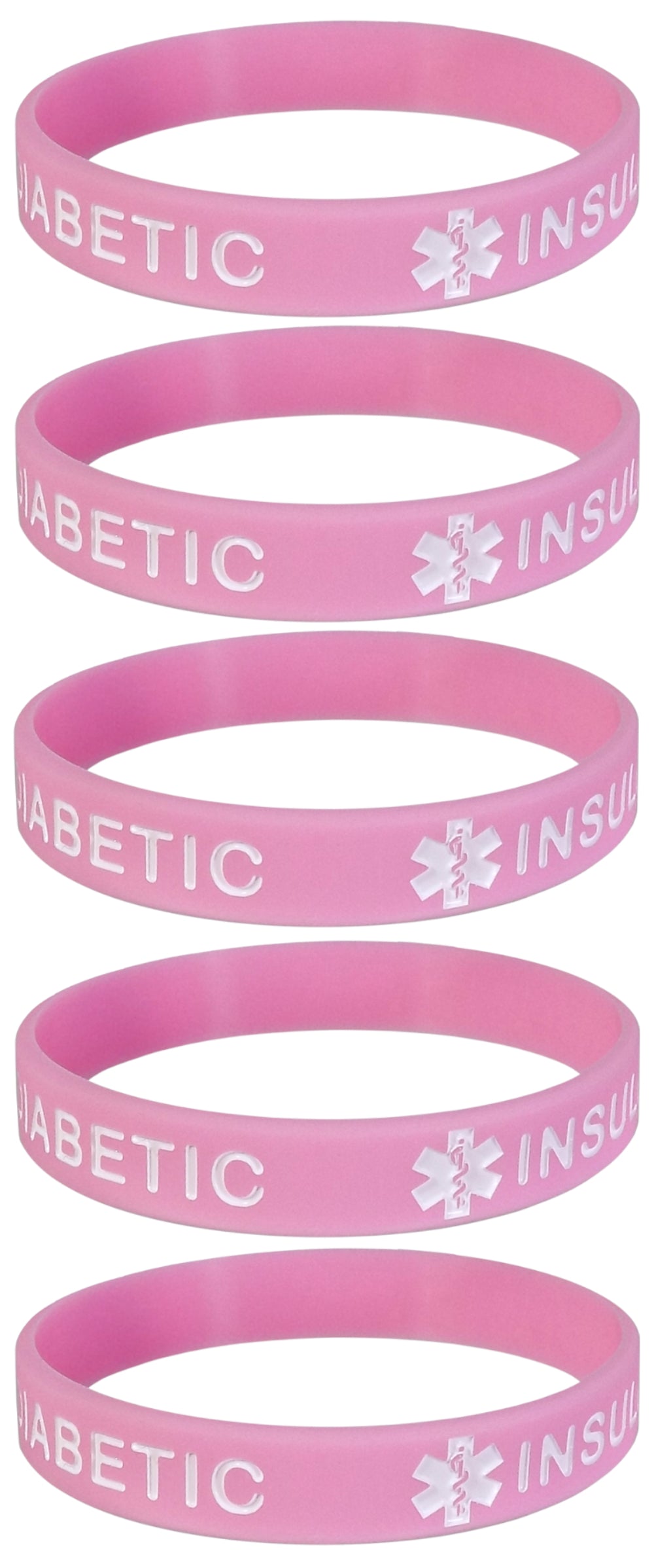 5 PACK "TYPE 1 DIABETIC" Medical Alert ID Silicone Bracelet Wristbands ADULT SIZE (8 Inches)