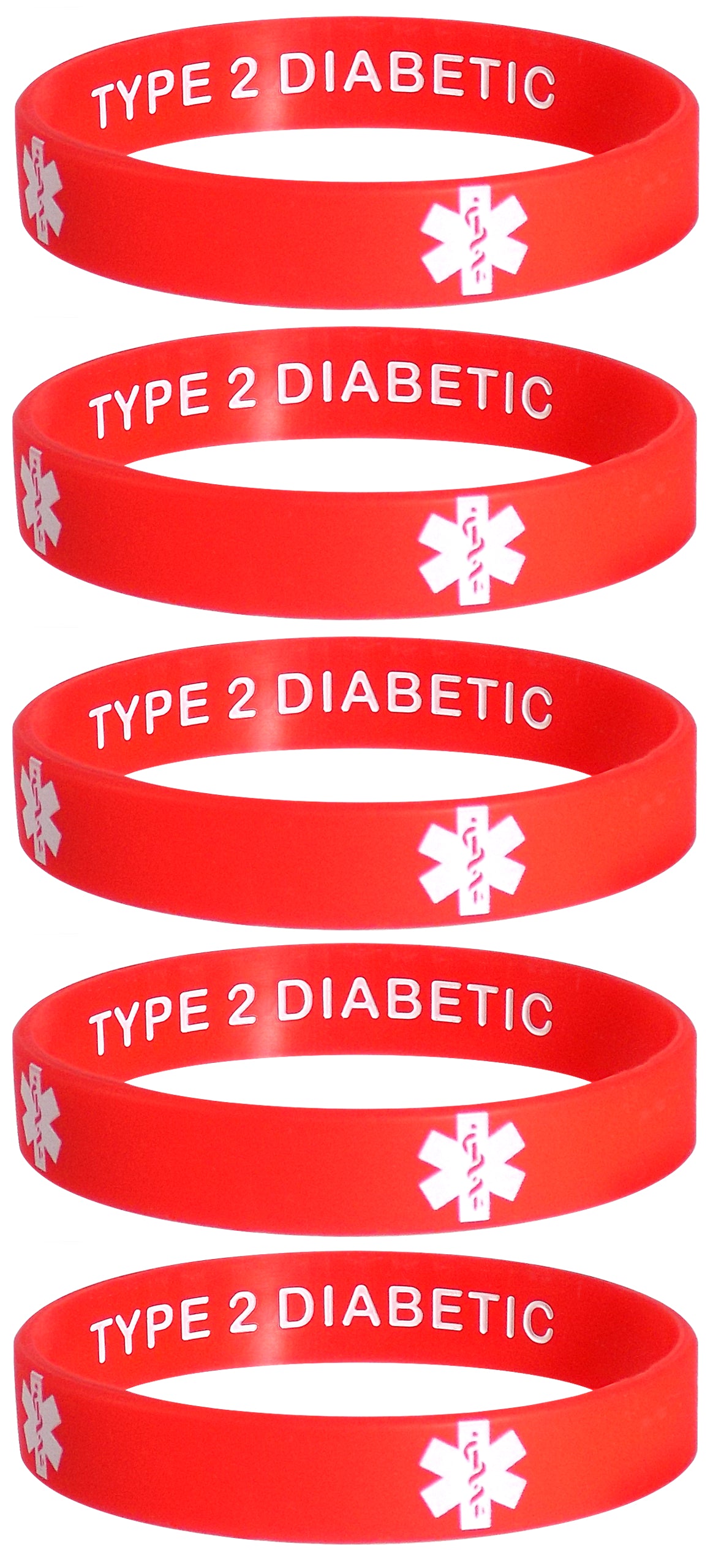 Type 2 Diabetic Medical Alert ID Privacy Enhanced Silicone Bracelets Wristbands 5 Pack