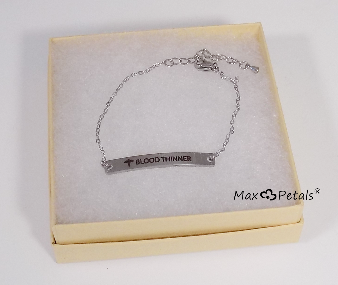 ⚕️BLOOD THINNER Elegant Medical Alert Bar Bracelet Adjustable Chain