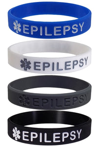 "EPILEPSY" Medical Alert ID Silicone Bracelet Wristbands 4 Pack