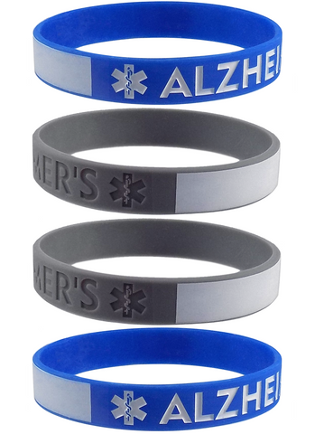 Alzheimers Medical Alert Bracelet ID - with Writeable Area for Emergency Contact Information Silicone Bracelet Wristbands 4 Pack