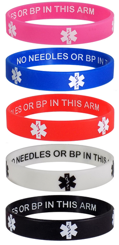 Lymphedema Alert NO NEEDLES OR BP IN THIS ARM Medical Alert ID Privacy Enhanced Wristbands 5 Pack