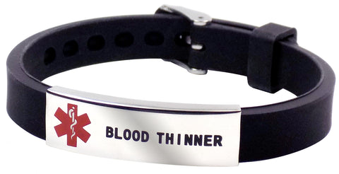 "BLOOD THINNER" Medical alert Wristband Bracelet - Adjustable