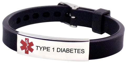 "TYPE 1 DIABETES" Medical alert Wristband Bracelet - Adjustable