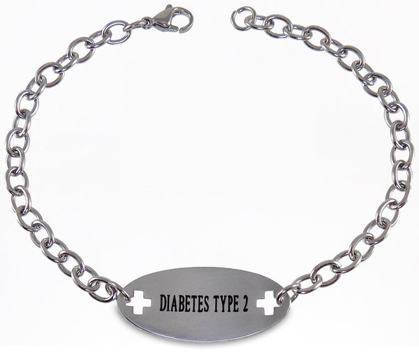 Type 2 Diabetes Medical Alert ID Identification Bracelet with 9" Chain