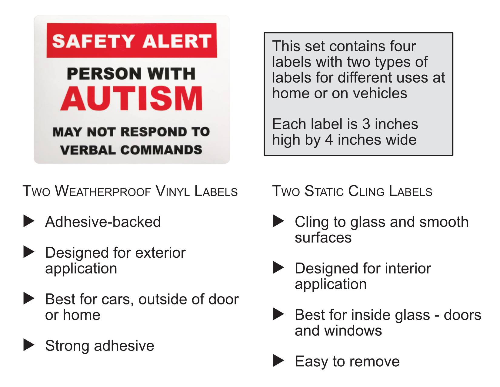 Window Alert Stickers Autism Window Clings Cerebral Palsy Medical Alert Window Decals 4-Pack ...