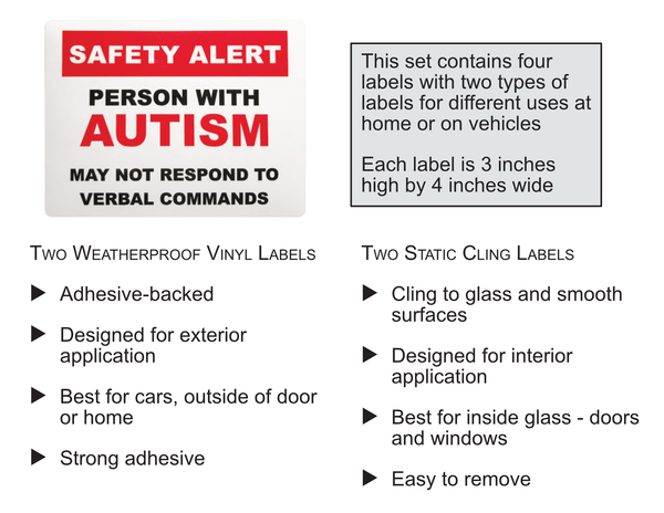 Autism Safety Alert Window Cling and Vinyl Decal instructions