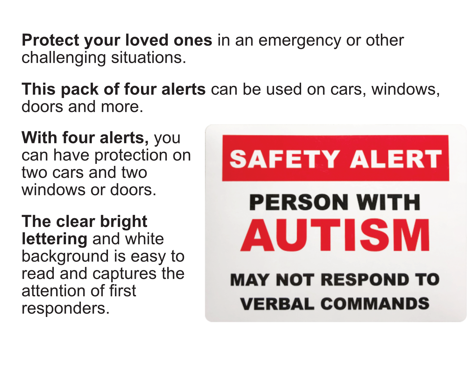 Autism Safety Alert Window Cling and Vinyl Decal Features