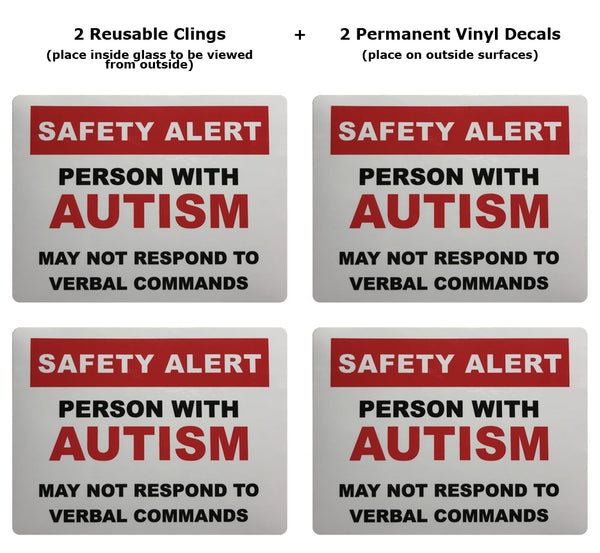 Autism Safety Alert Window Cling and Vinyl Decal (4 Pack)